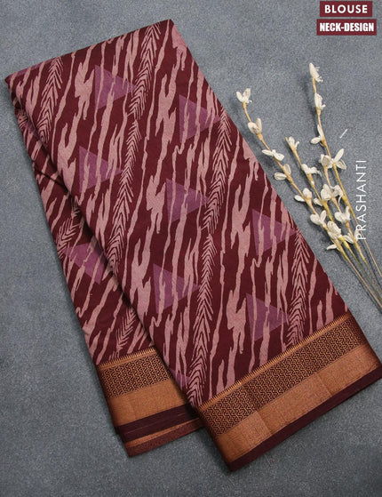 Semi tussar saree maroon with allover prints and zari woven border - {{ collection.title }} by Prashanti Sarees