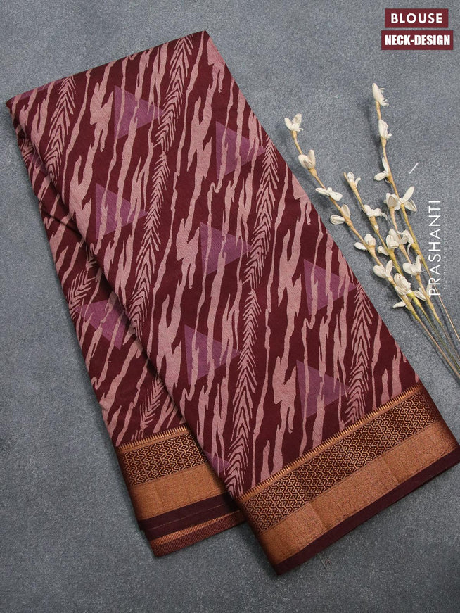 Semi tussar saree maroon with allover prints and zari woven border - {{ collection.title }} by Prashanti Sarees