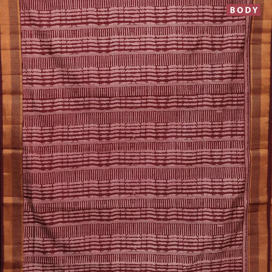 Semi tussar saree maroon with allover prints and zari woven border - {{ collection.title }} by Prashanti Sarees