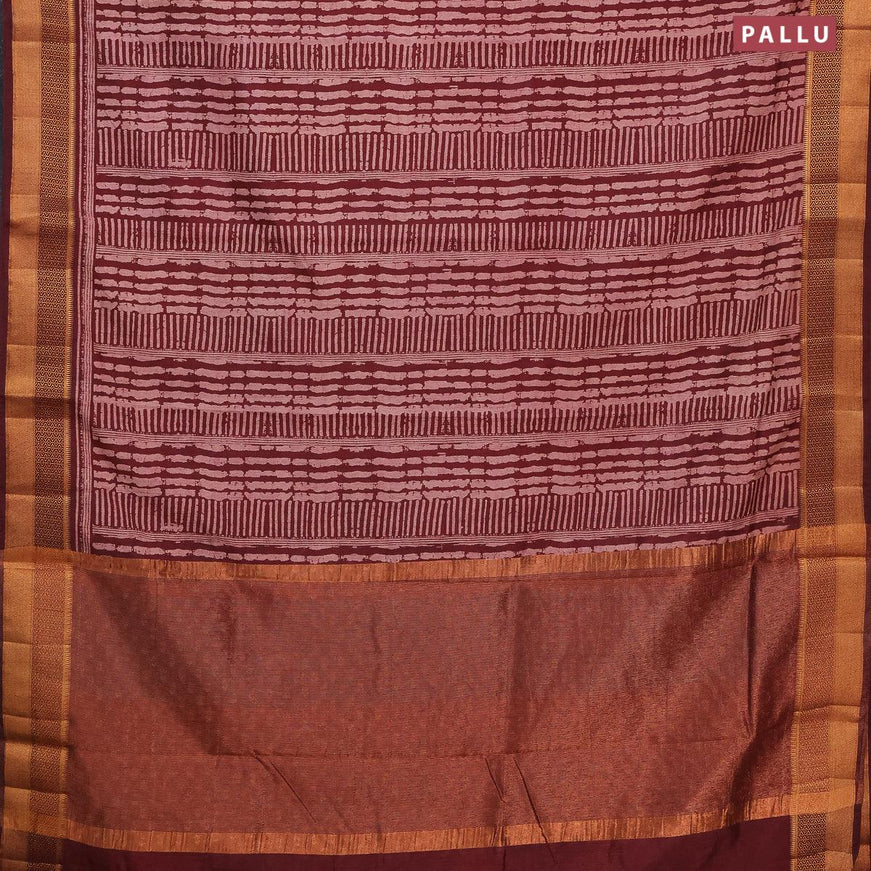 Semi tussar saree maroon with allover prints and zari woven border - {{ collection.title }} by Prashanti Sarees