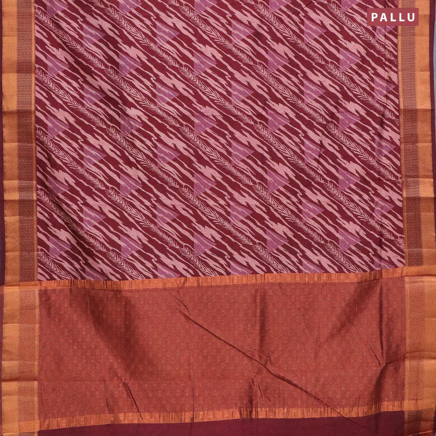 Semi tussar saree maroon with allover prints and zari woven border - {{ collection.title }} by Prashanti Sarees