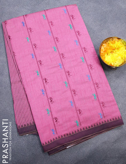 Semi tussar saree purple and wine shade with allover embroidery work and simple border - {{ collection.title }} by Prashanti Sarees