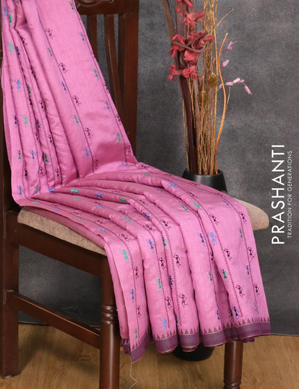 Semi tussar saree purple and wine shade with allover embroidery work and simple border - {{ collection.title }} by Prashanti Sarees