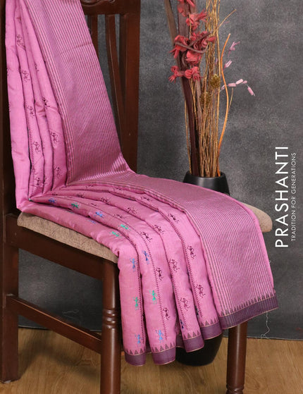 Semi tussar saree purple and wine shade with allover embroidery work and simple border - {{ collection.title }} by Prashanti Sarees