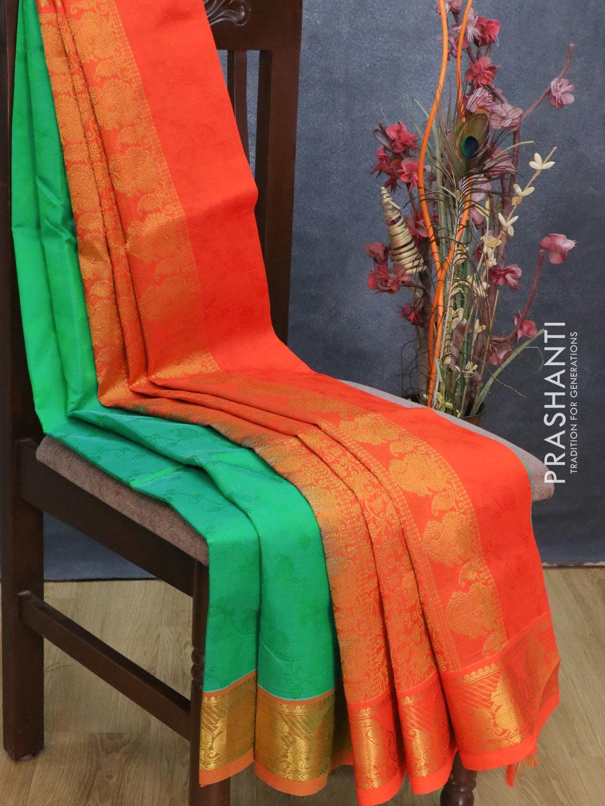Semi tussar saree purple and teal blue with allover zari checked pattern  and zari woven border & kalamkari printed blouse at 95000 by Prashanti – Prashanti  Sarees