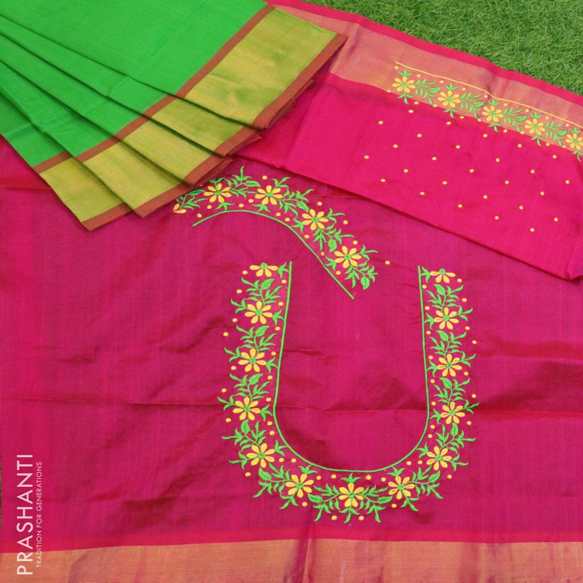 Machine Embroidery Floral Pattern Pure Tussar Saree | SBS641